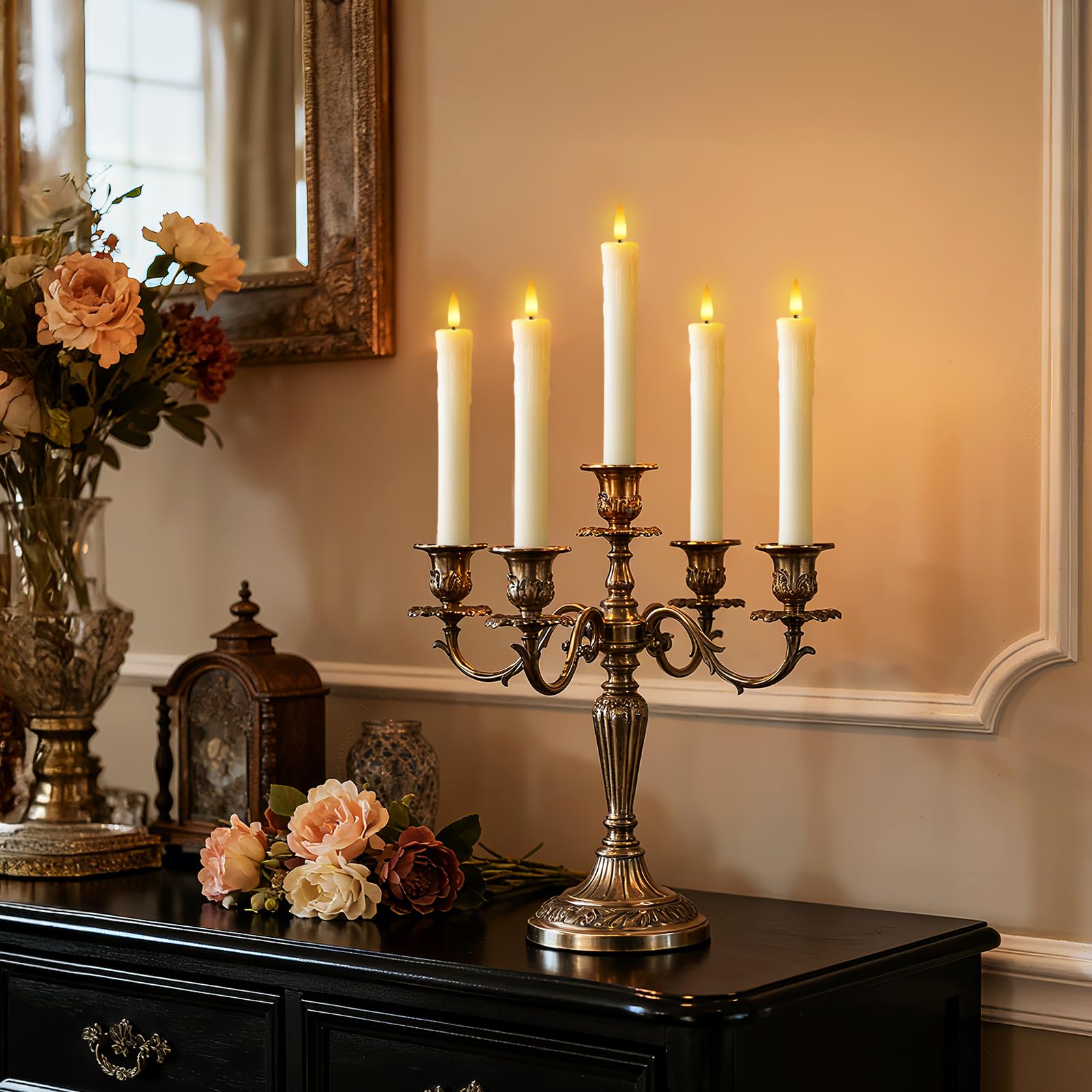 Meigic ivory six-pack candles fit windowsills and tables with elegant simplicity.