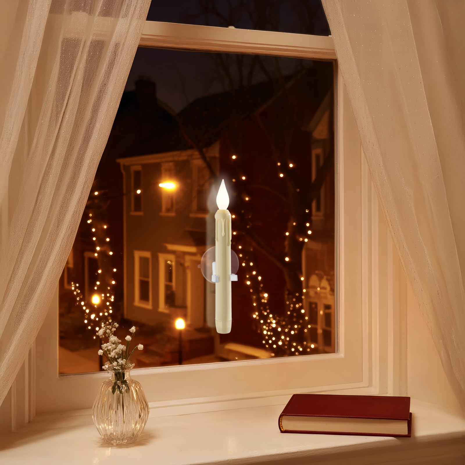 Meigic battery powered window candle operates cordlessly