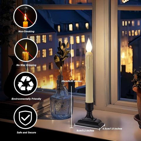 Meigic cordless LED candle lighting the window safely.