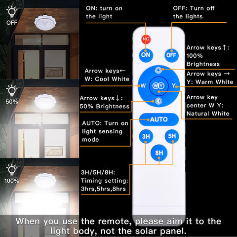 MEIHONG solar ceiling light with 3-color dimmable option for ambiance and visibility