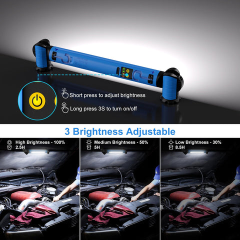 MEIHUA work light features hidden swivel hook for overhead hanging.
