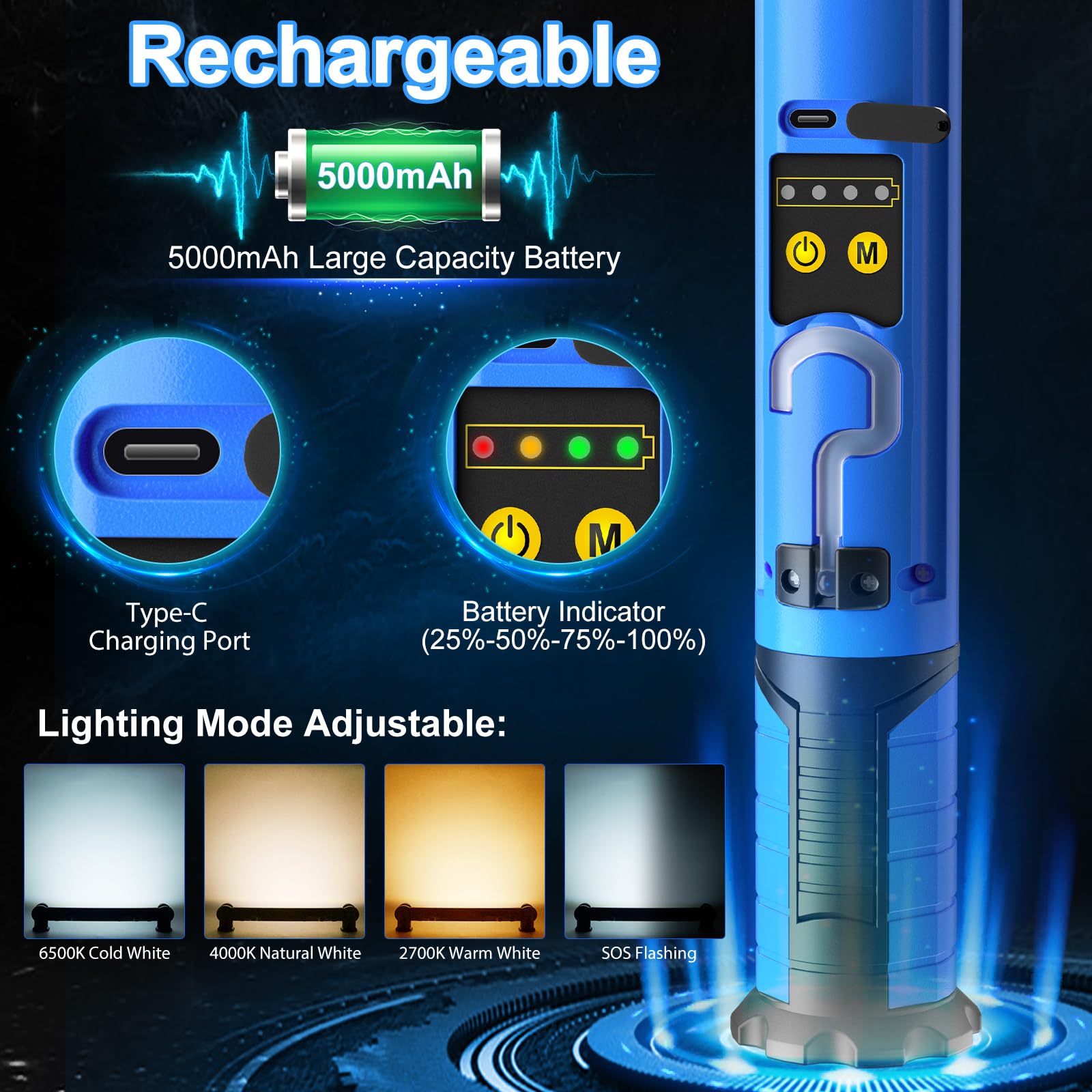 MEIHUA work light with strong magnetic ends for versatile mounting on metal surfaces.