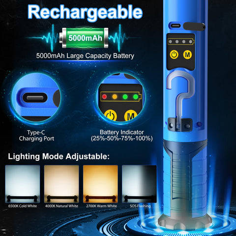 MEIHUA work light with strong magnetic ends for versatile mounting on metal surfaces.