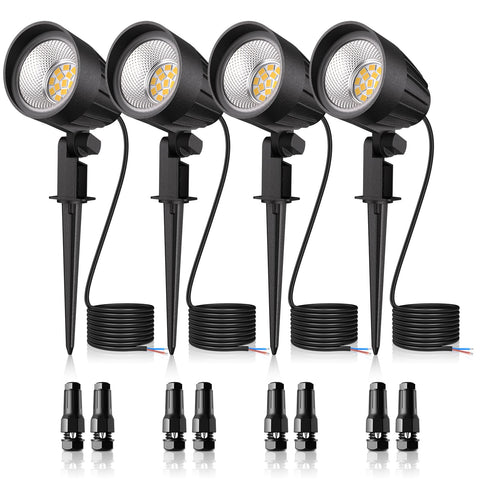 MEIKEE 7W landscape light assembly showing warm white outdoor illumination