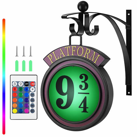 MEINV Platform 9 3/4 sign night light on wall with bracket for ambient decor