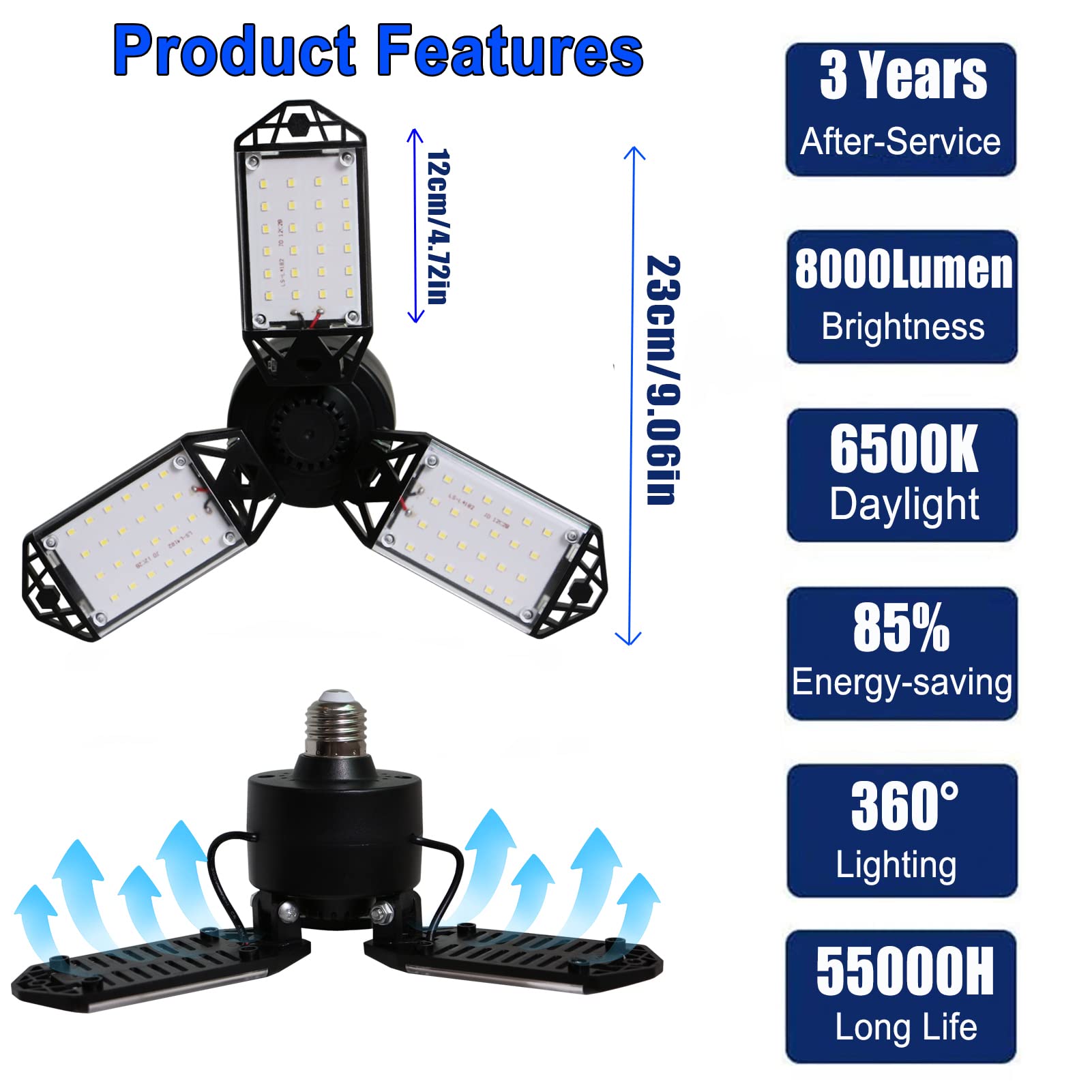 Meiqils LED garage light base-friendly fixture with E26/E27 socket for quick install.