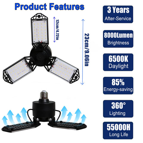 Meiqils LED garage light base-friendly fixture with E26/E27 socket for quick install.