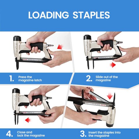 Meite MT7116LN with magazine open highlights easy-load design for fast continuous stapling.