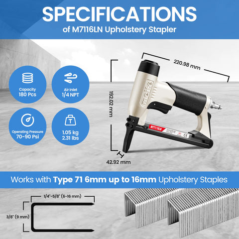 Meite MT7116LN in side profile supports durable performance for heavy-duty upholstery projects.
