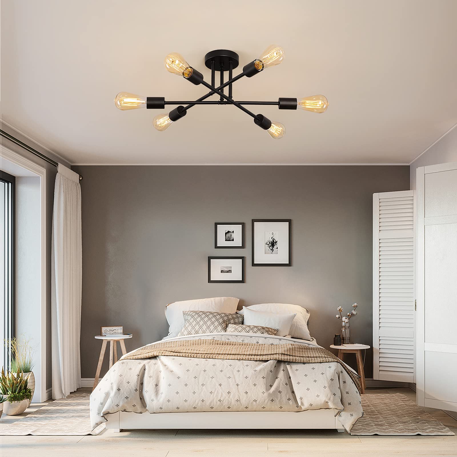MEIXISUE Sputnik-inspired ceiling light brightens kitchen islands with six-light potential.