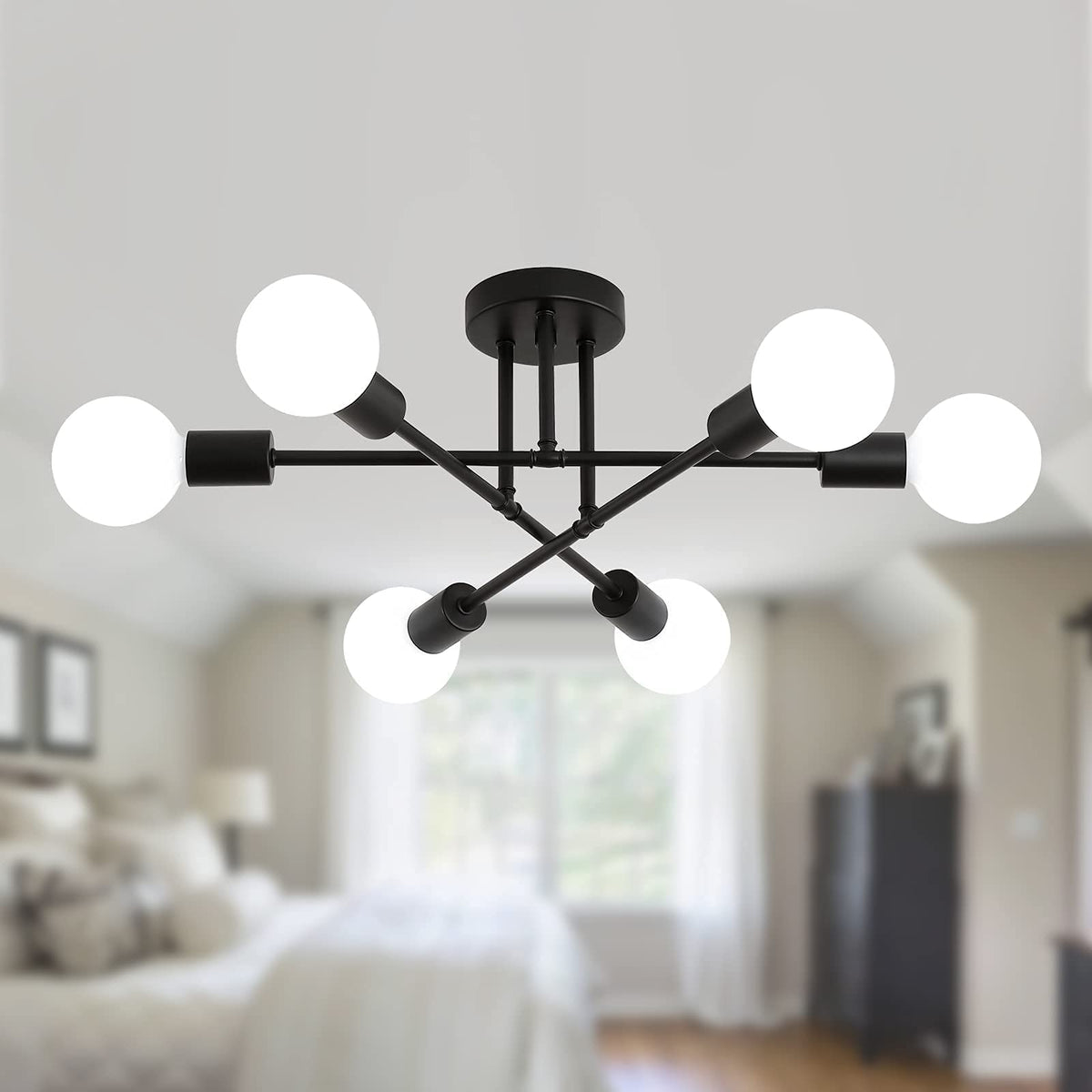 MEIXISUE Sputnik chandelier assembly demonstrates six adjustable arms for modern living spaces.