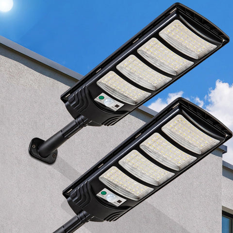 Mejiulug solar street light with 80000LM brightness, outdoor waterproof for driveways.