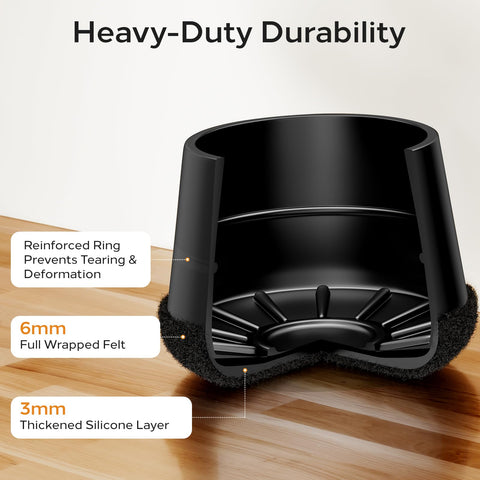 Meldel black round-leg caps on chairs blend discreetly with furniture.