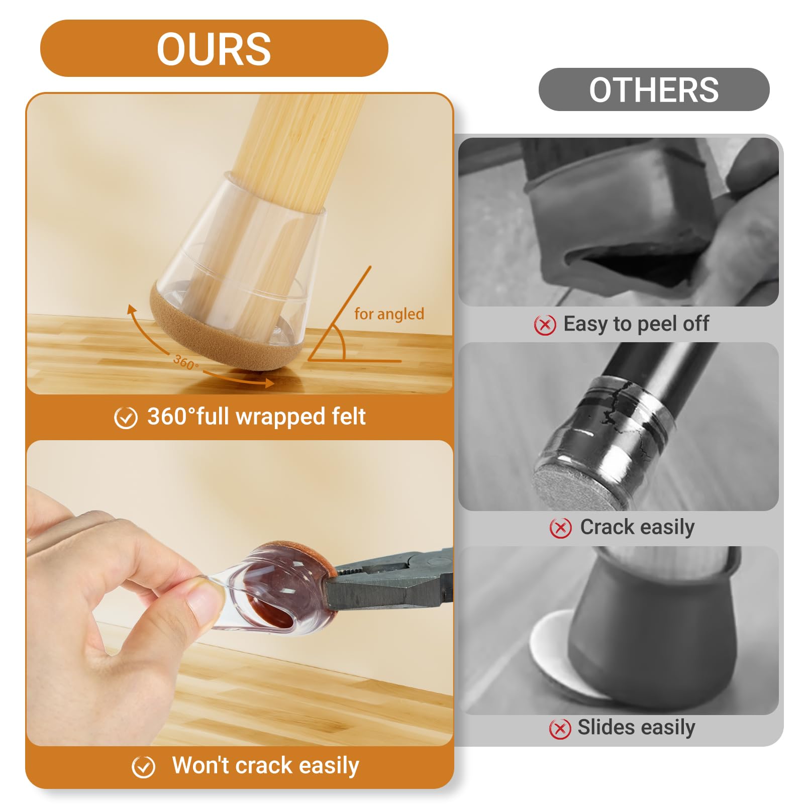 Meldel easy install chair leg cap reduces movement and noise