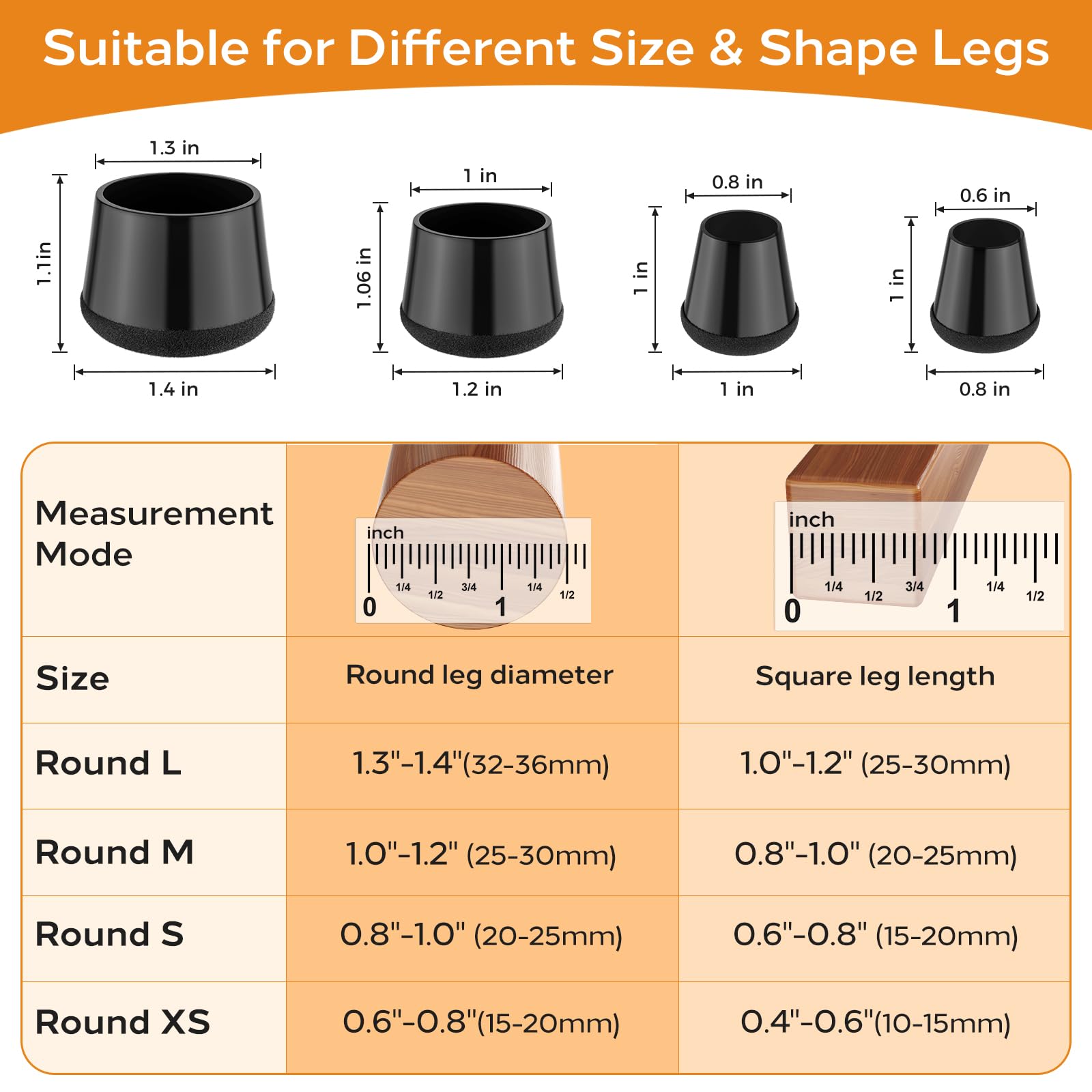 Meldel extra-small silicone leg protectors fit dining chairs and reduce noise.