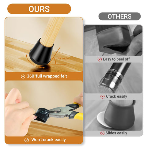 Meldel floor protectors fit hardwood and tile for multi-surface use.