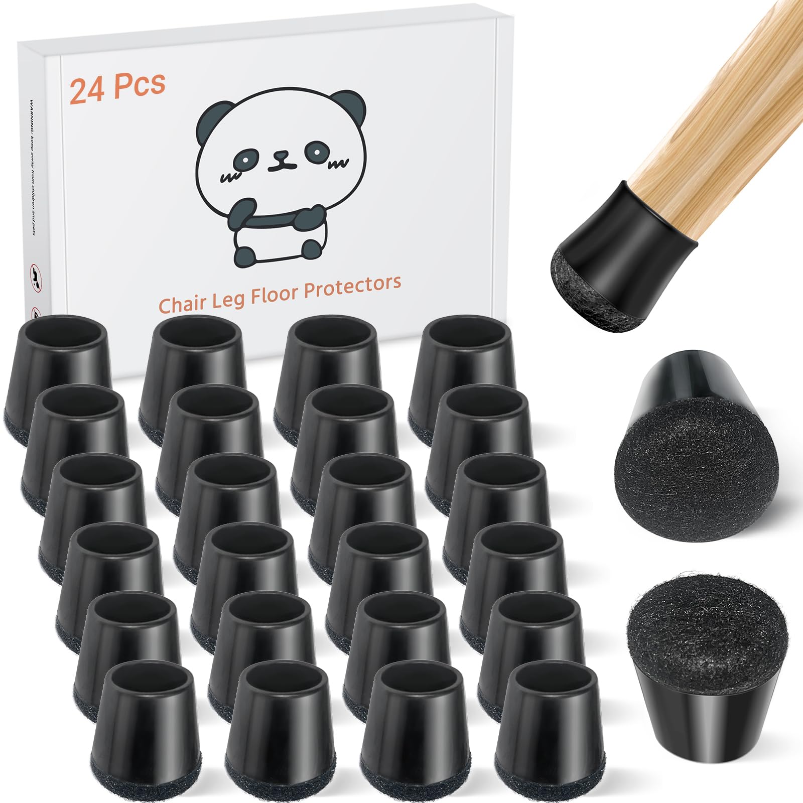 Meldel round black silicone chair leg protectors protect hardwood floors from scratches.