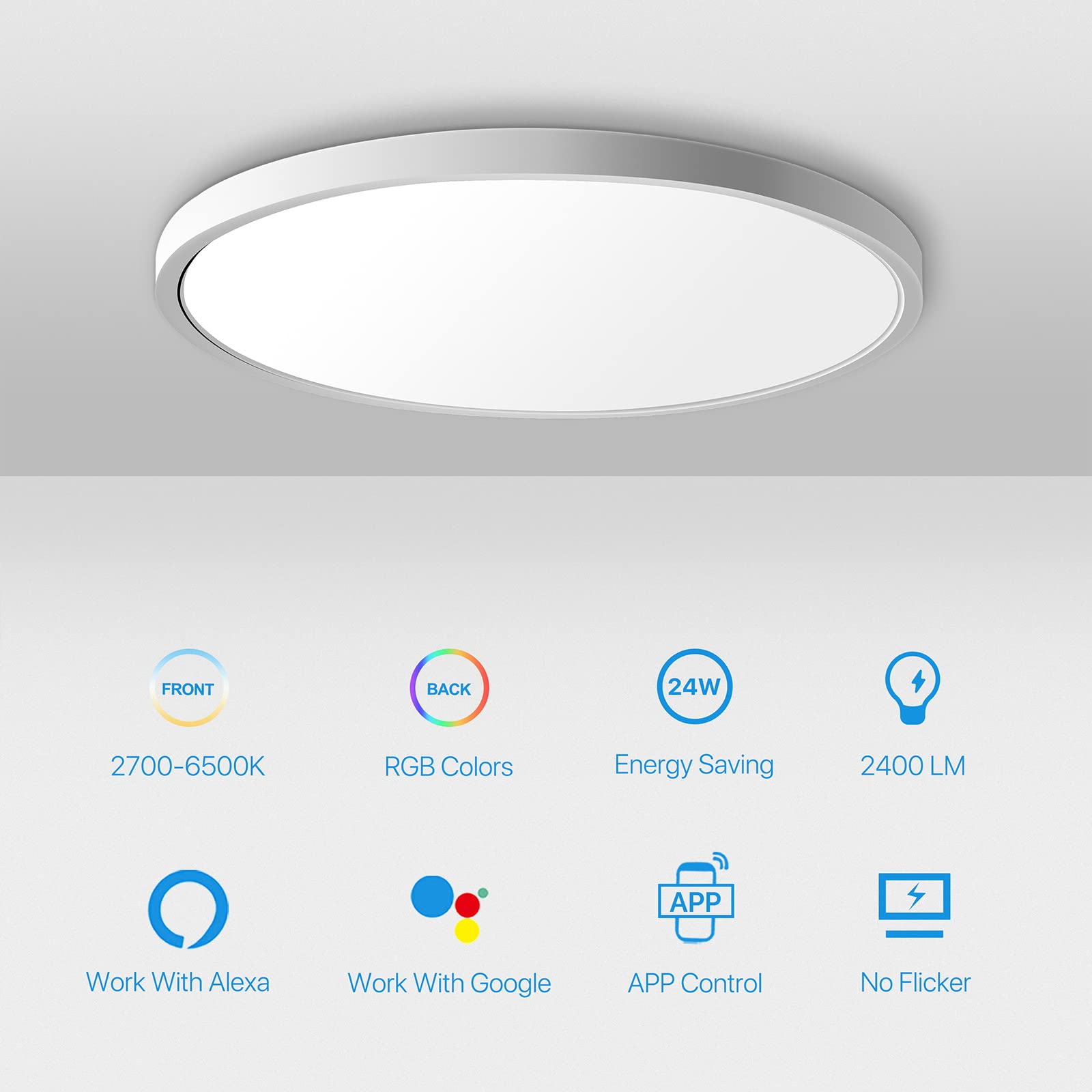 Melegen dimmable ceiling light showing 2700K warm to 6500K cool white