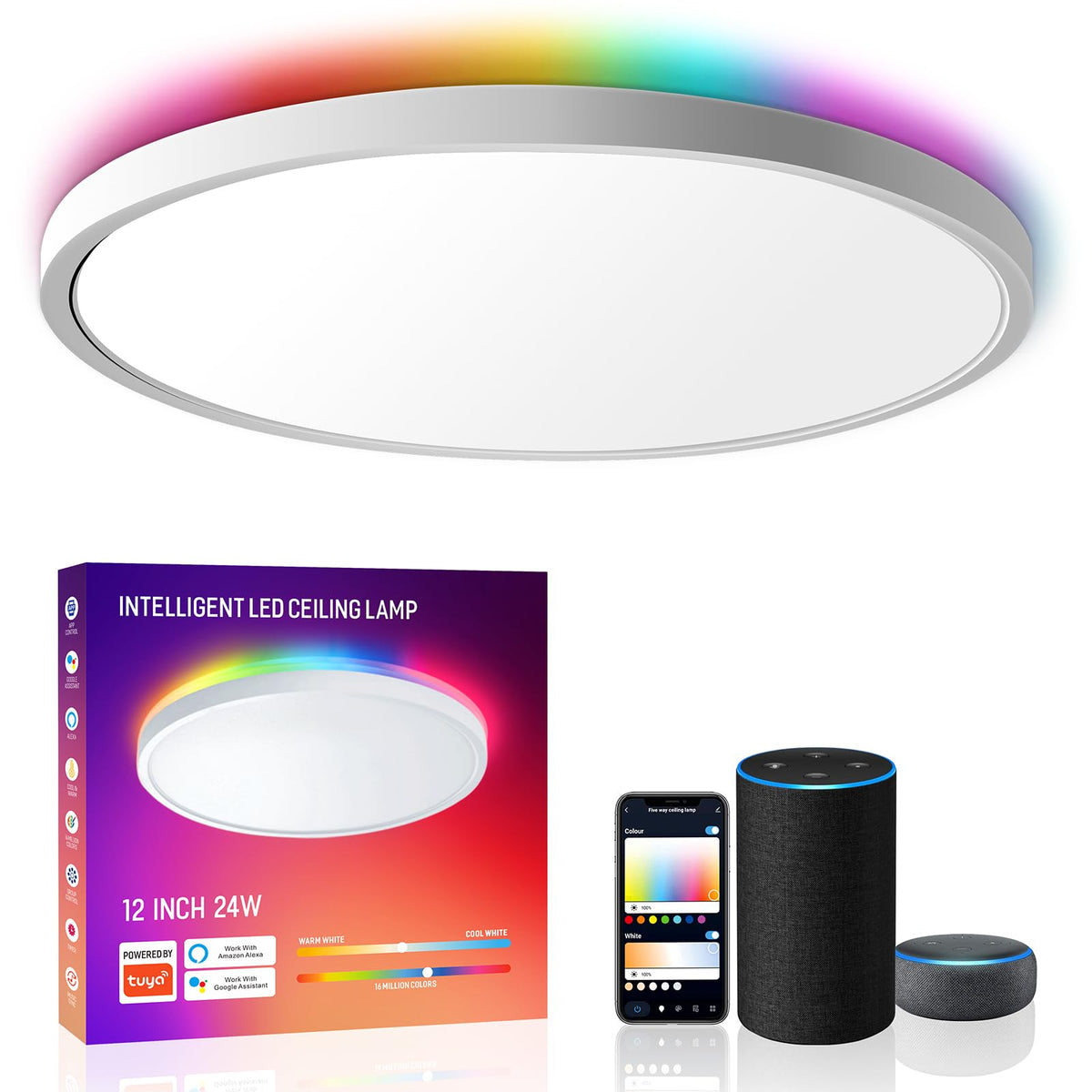 Melegen smart LED ceiling light front view with app and voice control