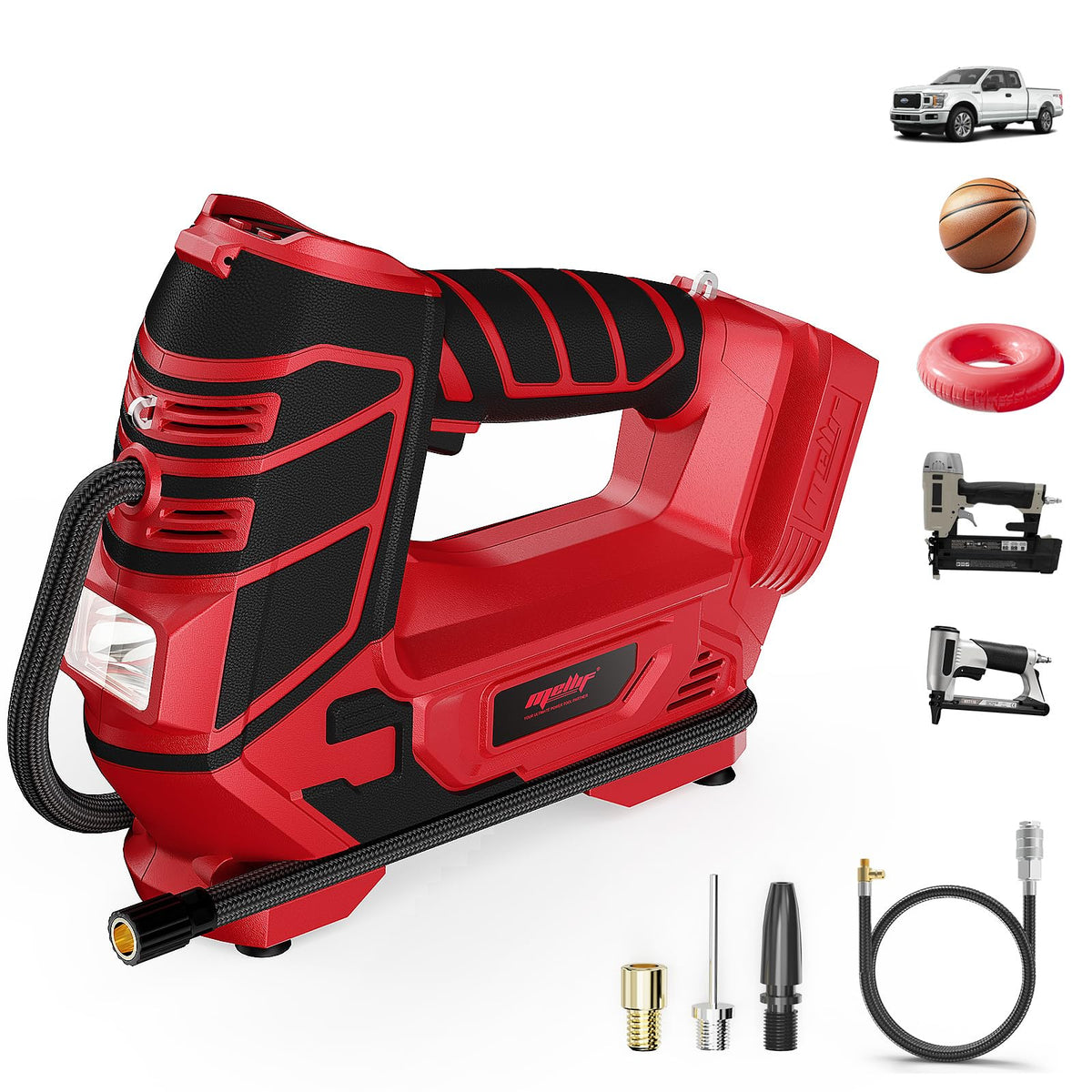 Mellif tire inflator with LCD display for precise inflation readings.