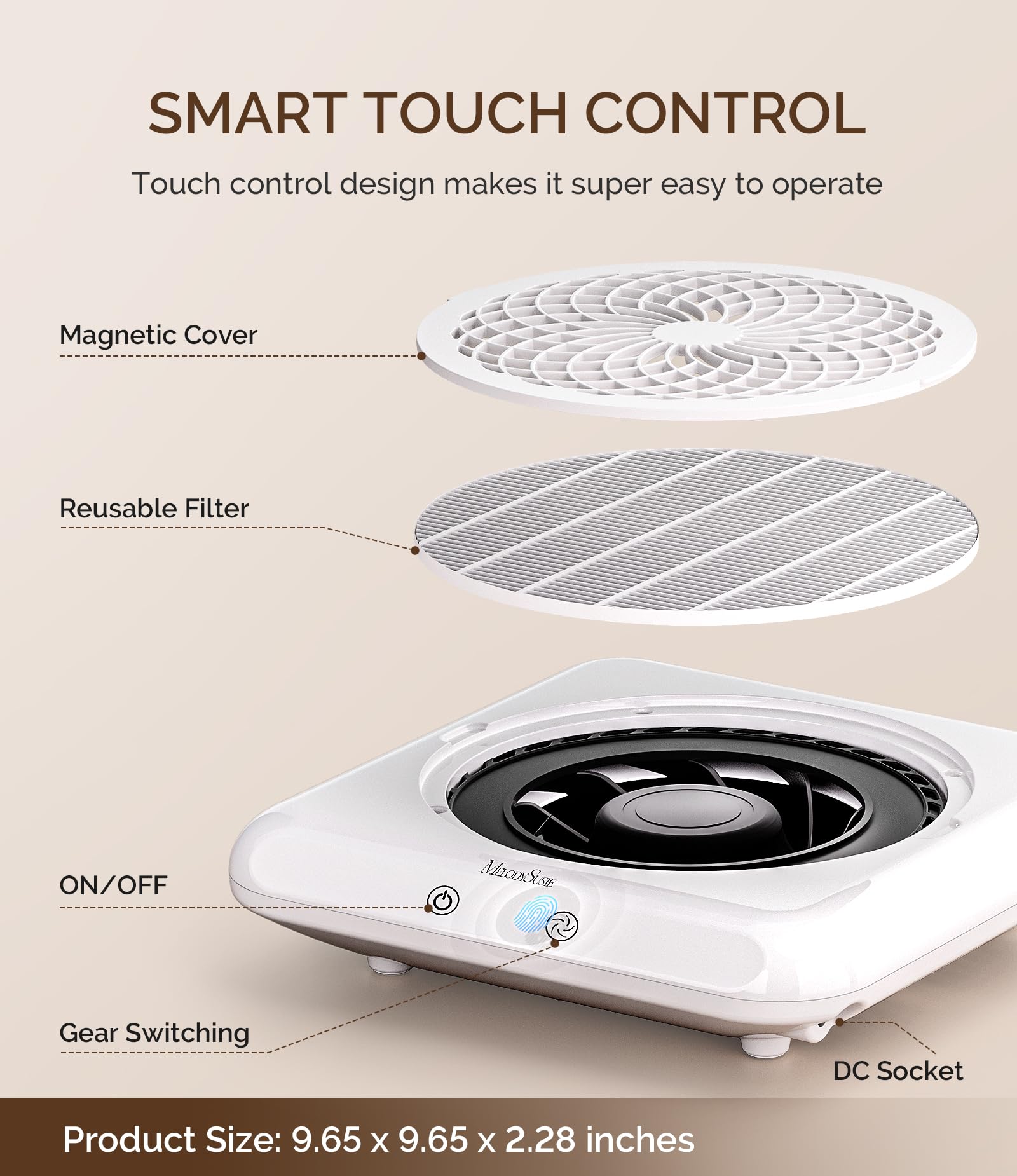 MelodySusie nail dust collector top control panel for switching suction modes