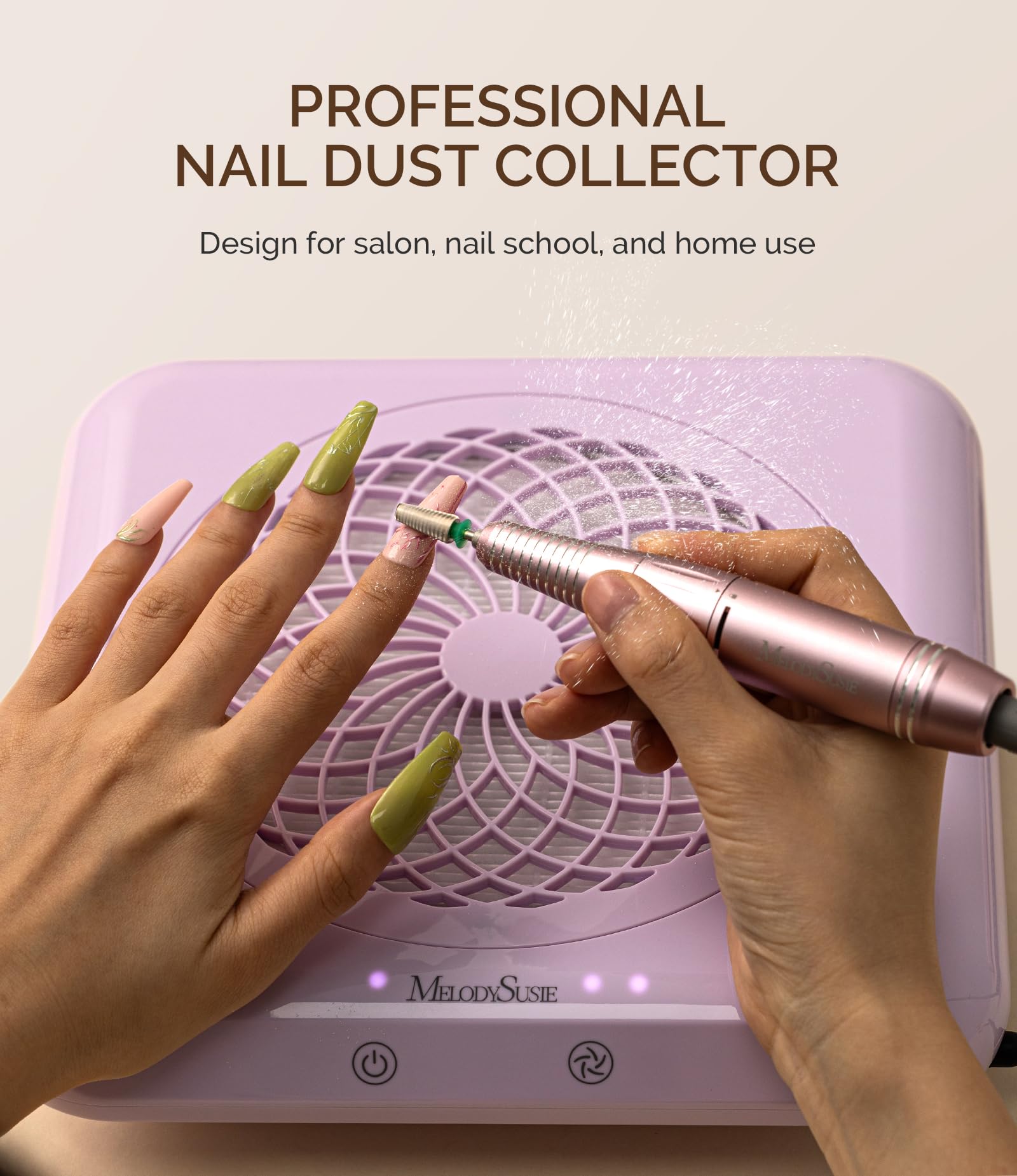 MelodySusie nail vacuum fan shows max suction for efficient dust removal