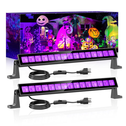 Meloght 45W LED black light bar in use for a glowing party ambiance