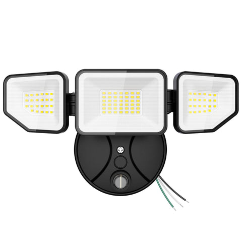 Meloght 65W dusk-to-dawn flood light with three heads for wide yard illumination.
