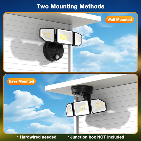 Meloght easy-install design simplifies mounting on walls, eaves, or soffits.