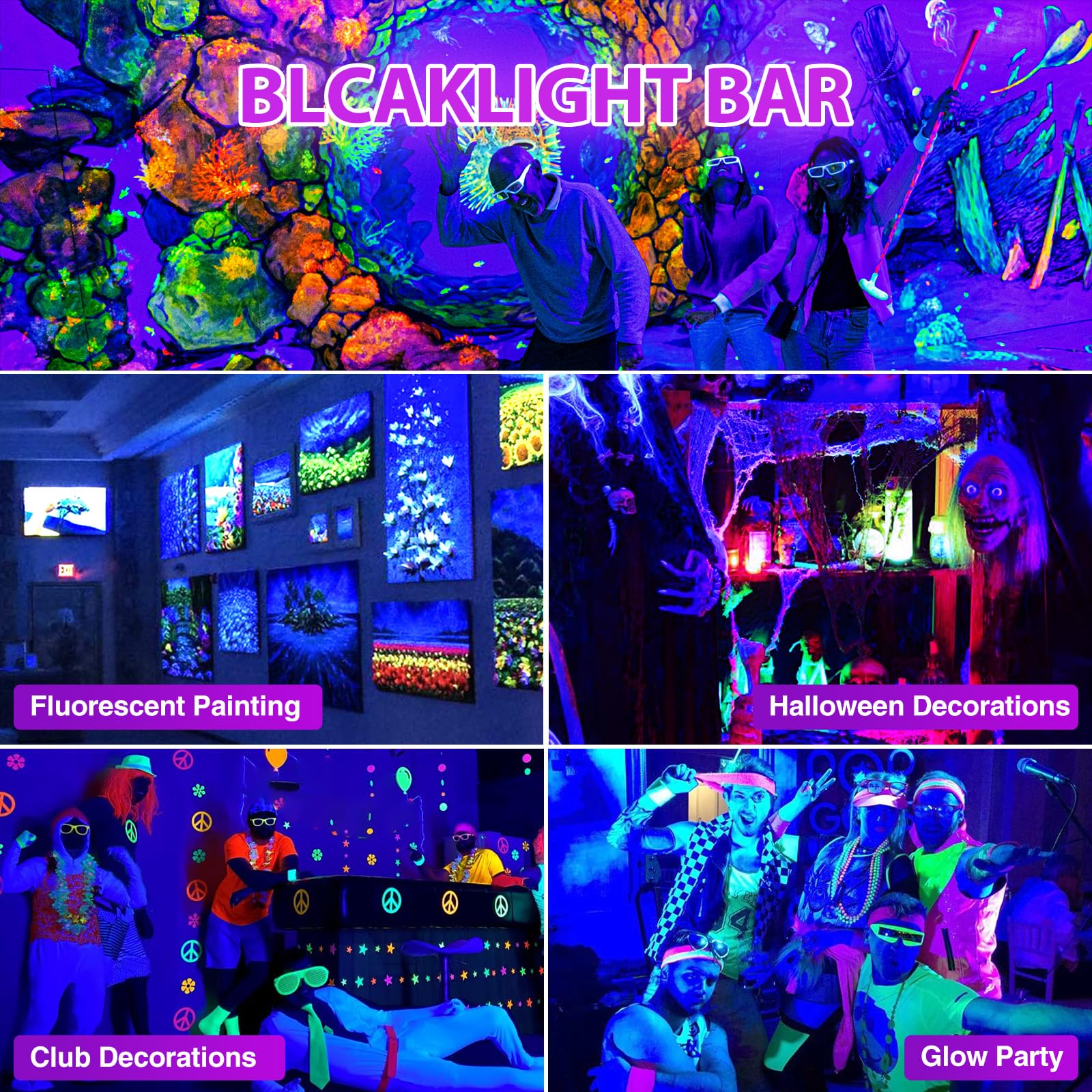 Meloght fluorescent body paint display under ultraviolet light