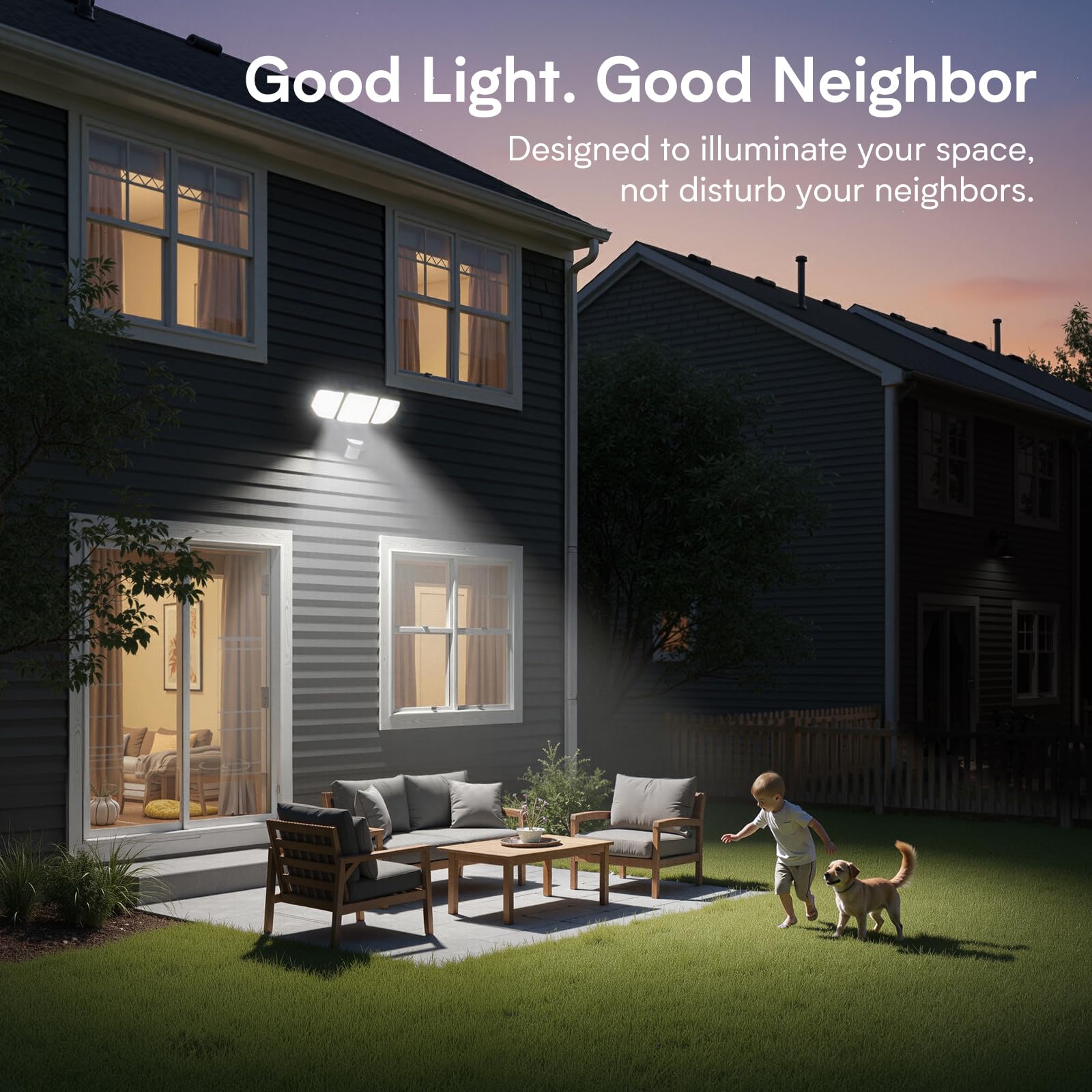 Meloght motion sensor flood light detects movement up to 72 ft.