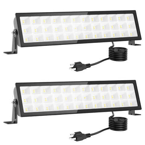 Meloght shop lights 2-pack illuminating a busy workshop with bright daylight brightness.