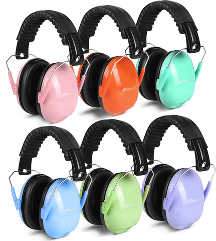 MelonArt Kids Ear Protection earmuffs six-pack, ready for travel and busy events.