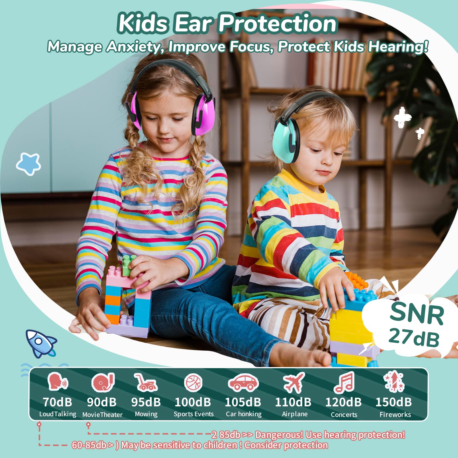 MelonArt Kids Ear Protection side view with adjustable headband for comfy wear