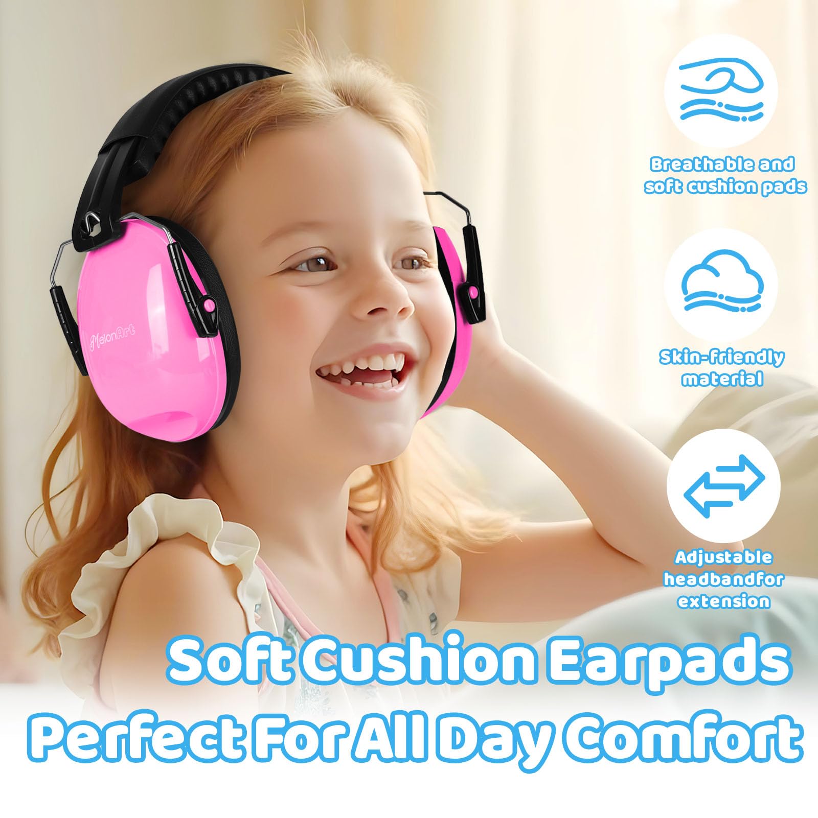 MelonArt Kids Noise Cancelling Headphones adjustable headband for growing kids.