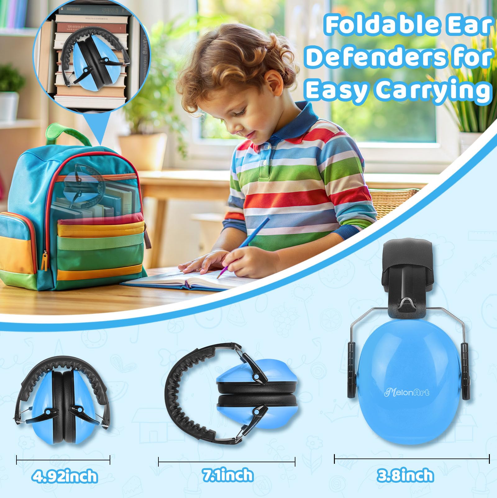 MelonArt Kids Noise Cancelling Headphones memory foam cushions for comfort.