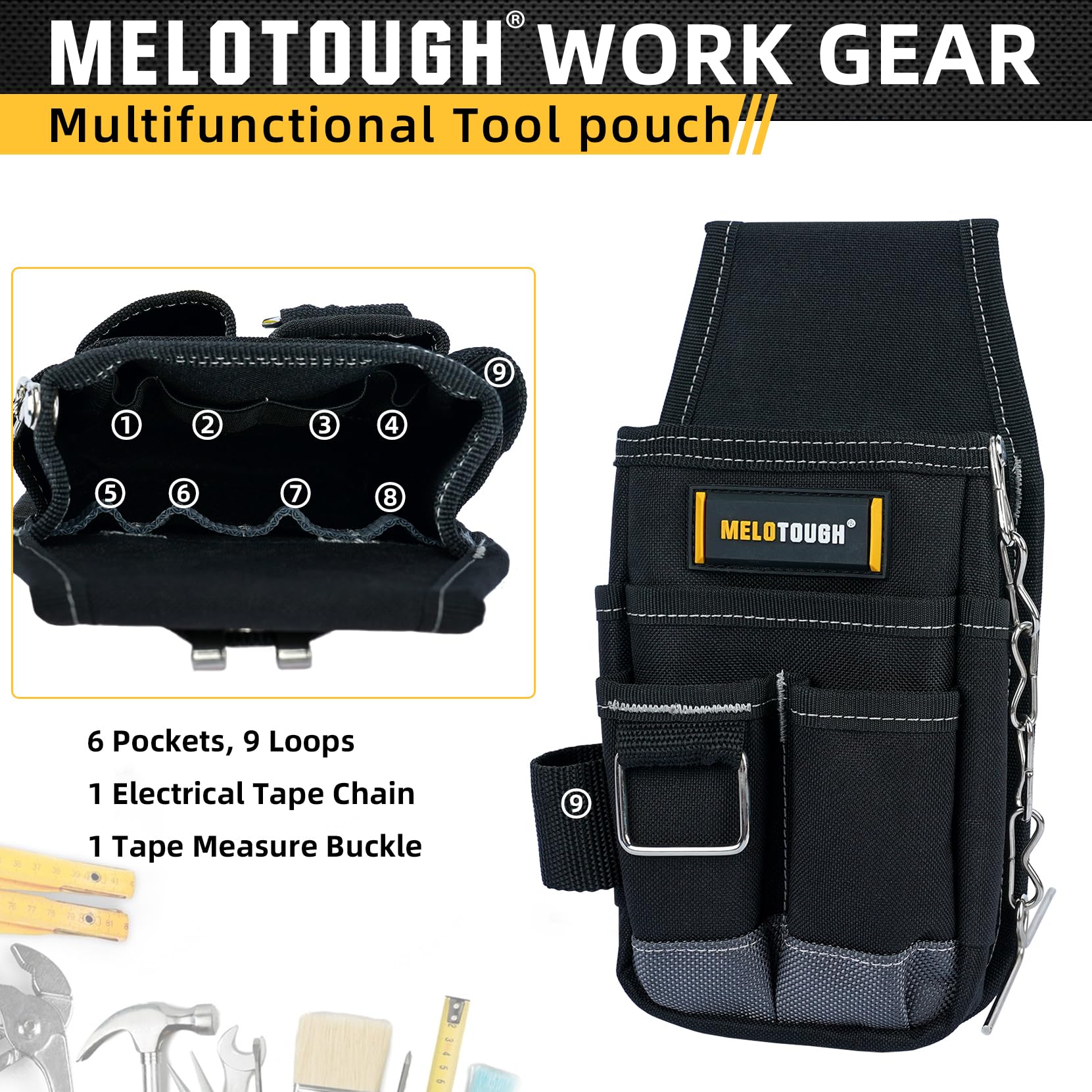 MELOTOUGH belt-clip attachment option lets wearers switch between belt and pouch.
