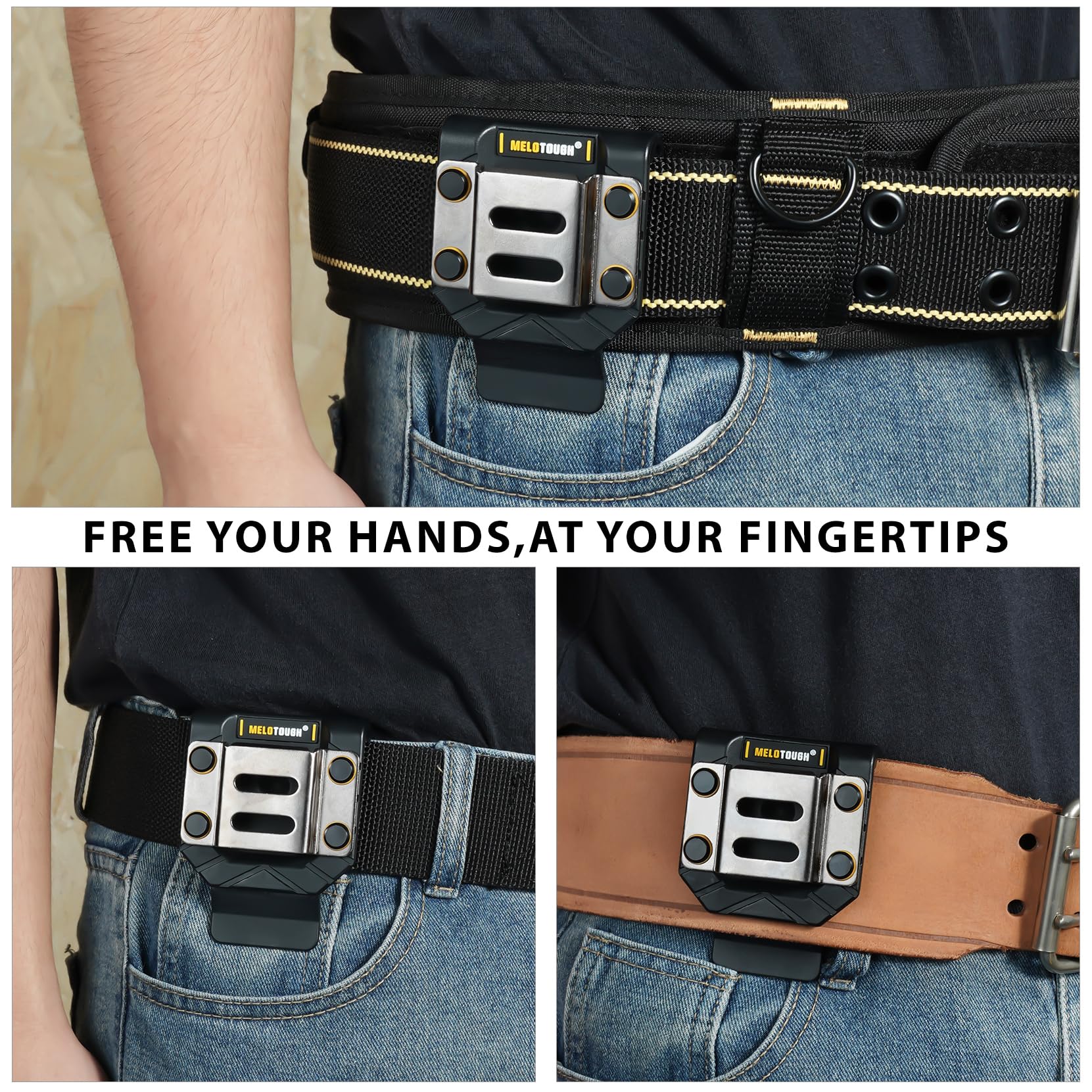 MELOTOUGH belt clip fits up to 2.7-inch belts for versatile wear
