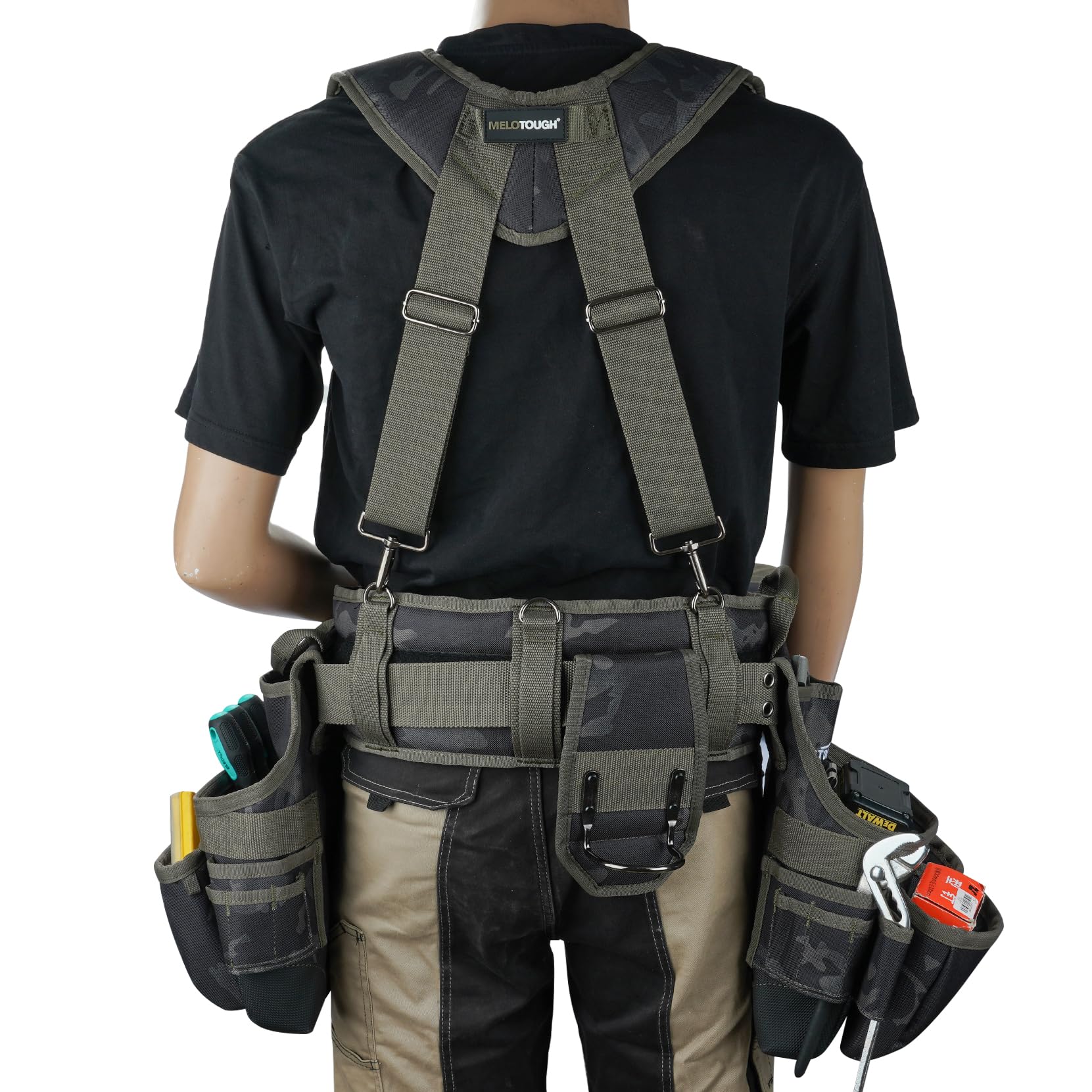 MELOTOUGH camo exterior with high-visibility lining aids quick tool spotting