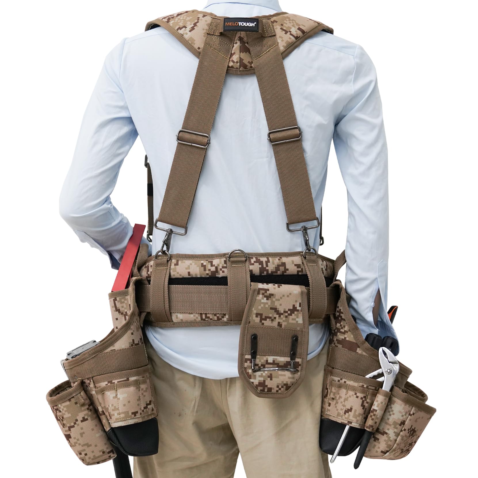MELOTOUGH camo belt hardware and reinforced stitching for heavy-duty use