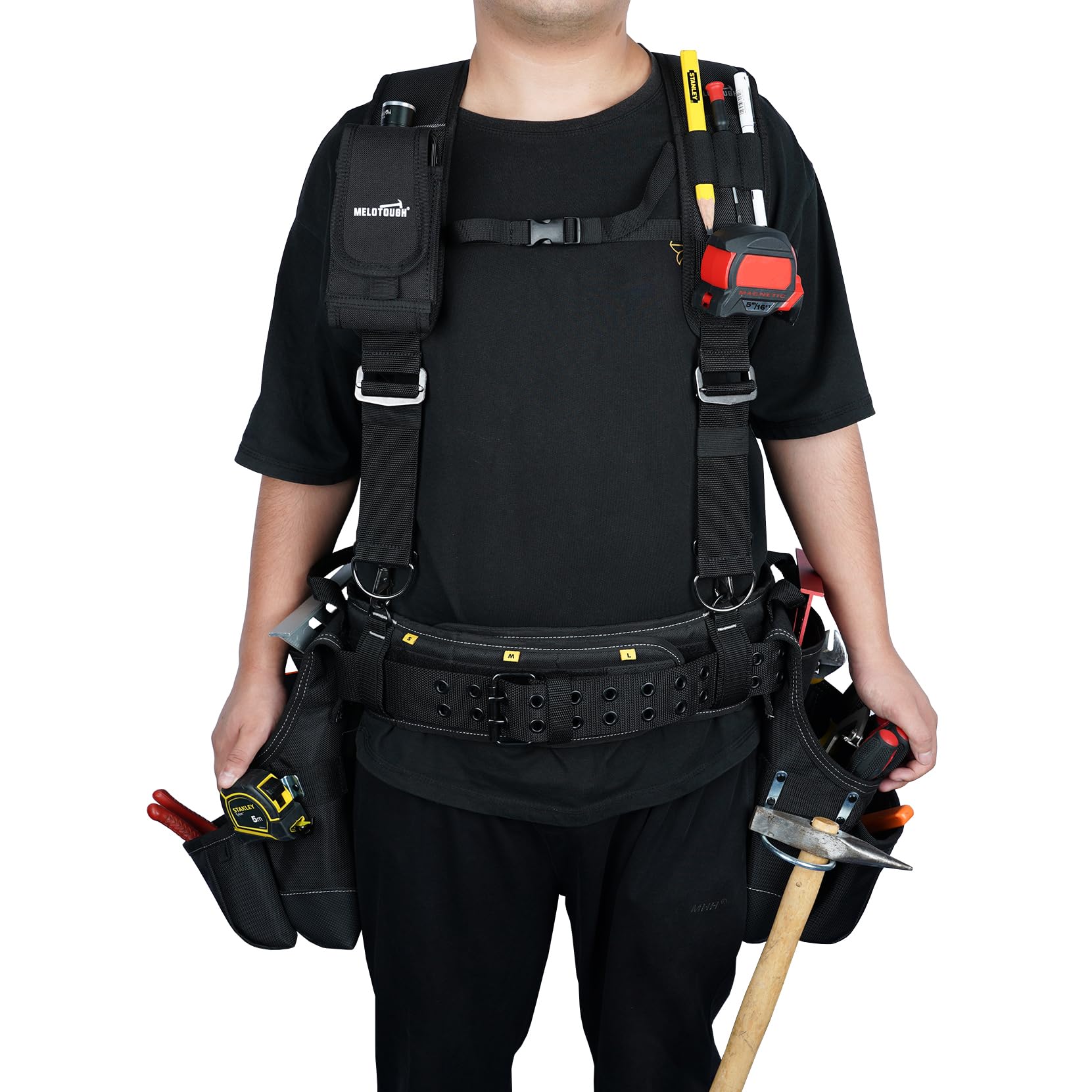 MELOTOUGH double tongue buckle with reinforced stitching provides secure support