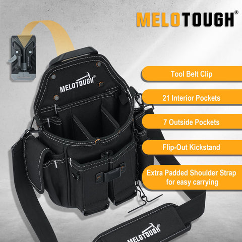 MELOTOUGH external pockets offer quick access to tape and pliers.
