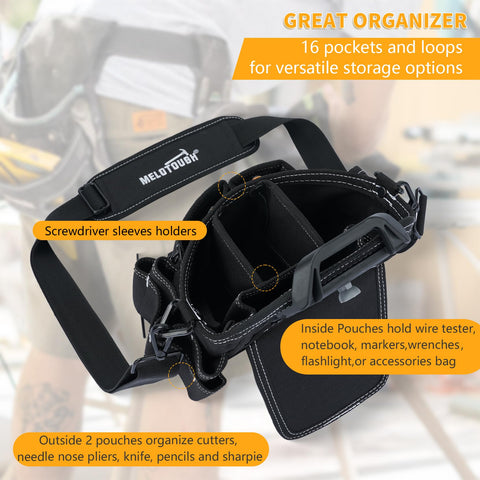 MELOTOUGH kickstand pouch stands upright for quick tool spotting on the ground.