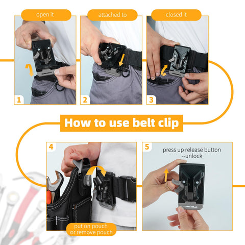 MELOTOUGH metal tape clip keeps measuring tapes secure while moving.