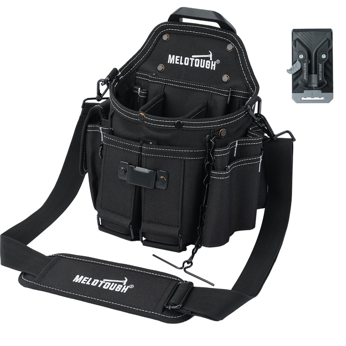 MELOTOUGH Electrician Tool Pouch with shoulder strap keeps essential tools within easy reach.