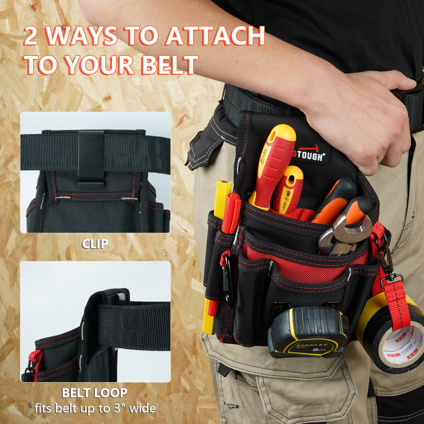 MELOTOUGH electrician tool pouch tape holder keeps tape within easy reach