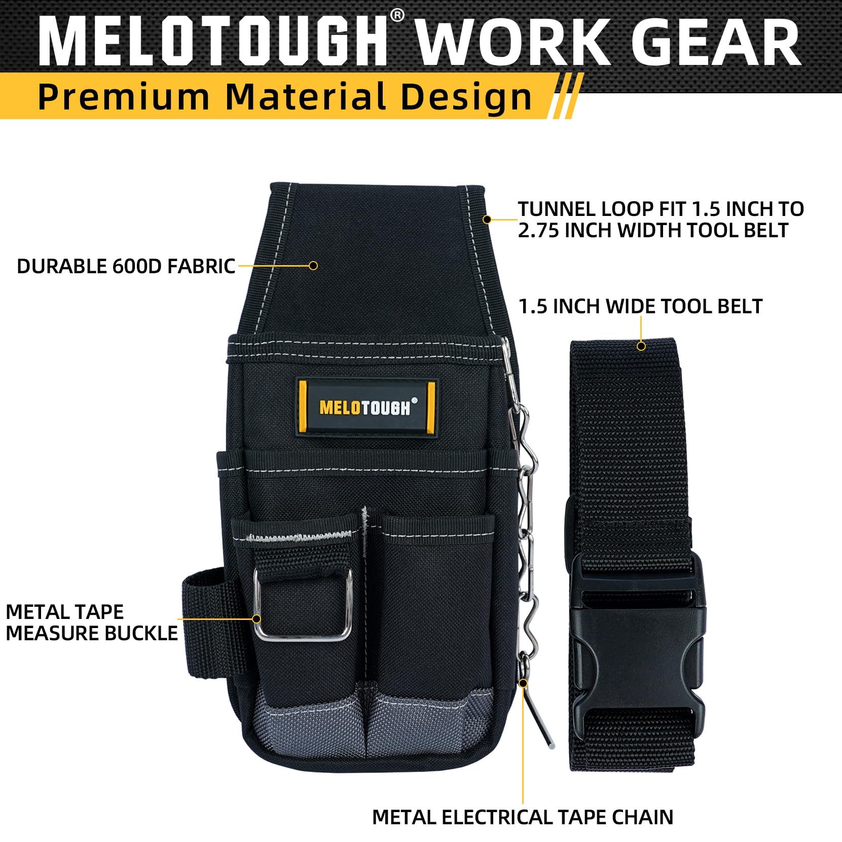 MELOTOUGH hammer-loop detail supports quick hammer access during framing tasks.