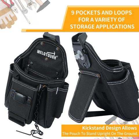MELOTOUGH nine-pocket tradesman pouch keeps tools organized on site