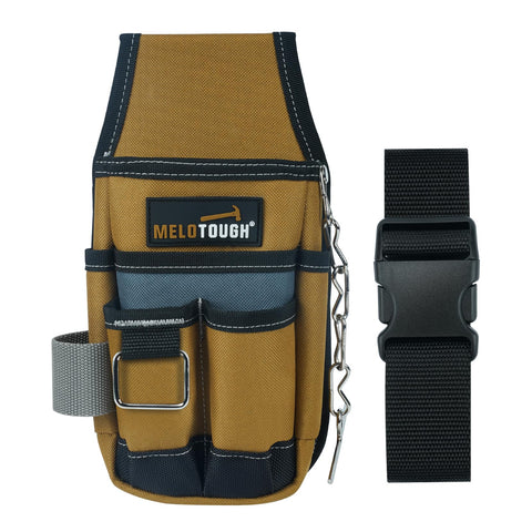 MELOTOUGH brown pocket tool pouch front view showing six pockets for easy tools