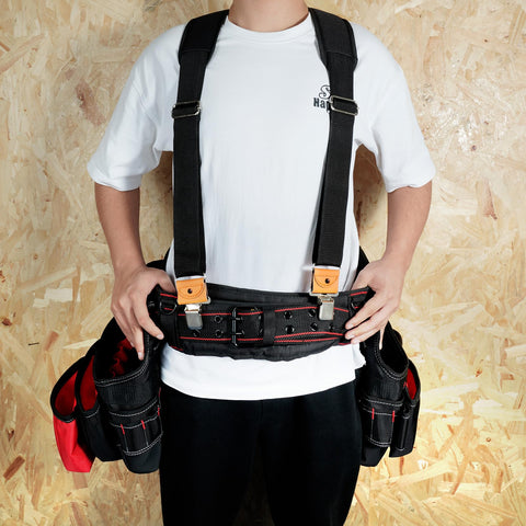 MELOTOUGH tool belt suspenders back view with adjustable straps for a custom fit